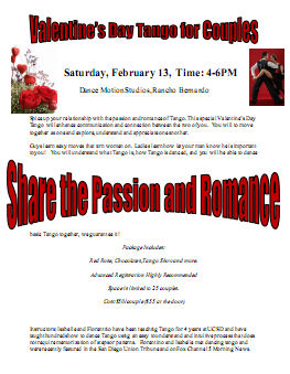 Valentine's Tango in Ranch Bernardo for couples